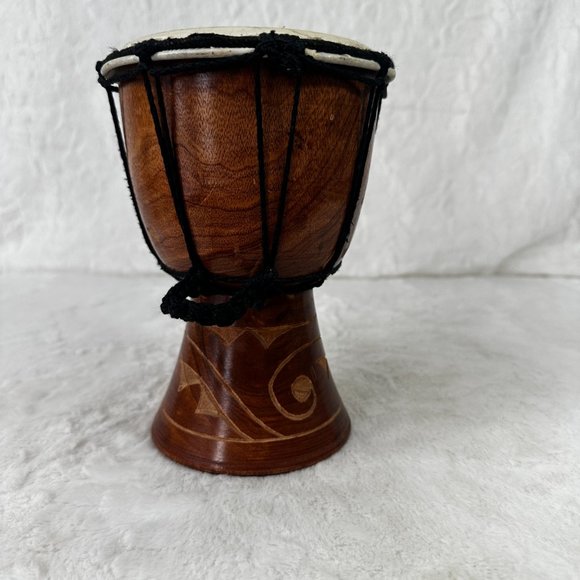 Djembe Drum Hand Carved Bongo African Inspired Music Decor Natural wood - Picture 3 of 10